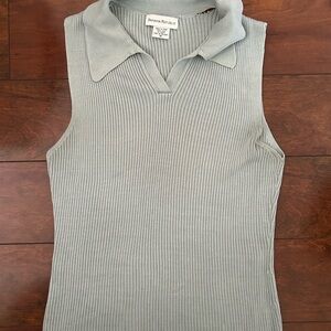Vintage Banana Republic Silk Ribbed Collared Sleeveless Top
